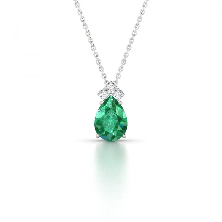 Collier avec pendentif en pierres précieuses vert poire. émeraude et diamants 6.30 ct. GT 14K - HarryChadEnt.FR