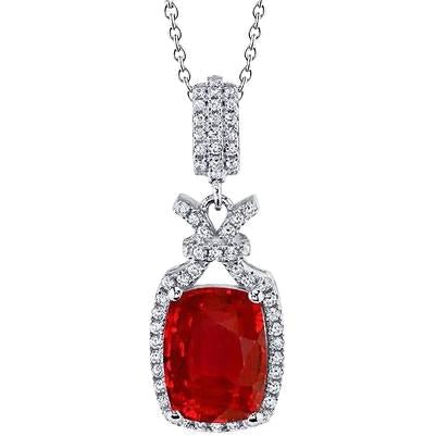 Collier avec pendentif en rubis taille coussin et diamants de 13.20 ct. GT 14K - HarryChadEnt.FR