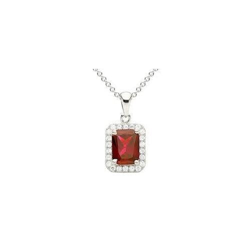 Collier Radiant Cut Rubis & Diamants Pendentif Or Blanc 14K 4.40 Carats - HarryChadEnt.FR