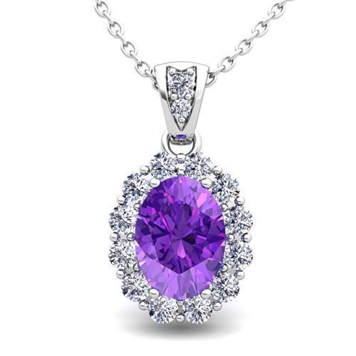 Collier pendentif diamant améthyste pierres précieuses 10.75 ct. GT 14K - HarryChadEnt.FR