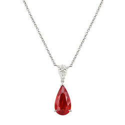 Collier pendentif diamant rubis rouge taille poire de 3.50 ct en or blanc
