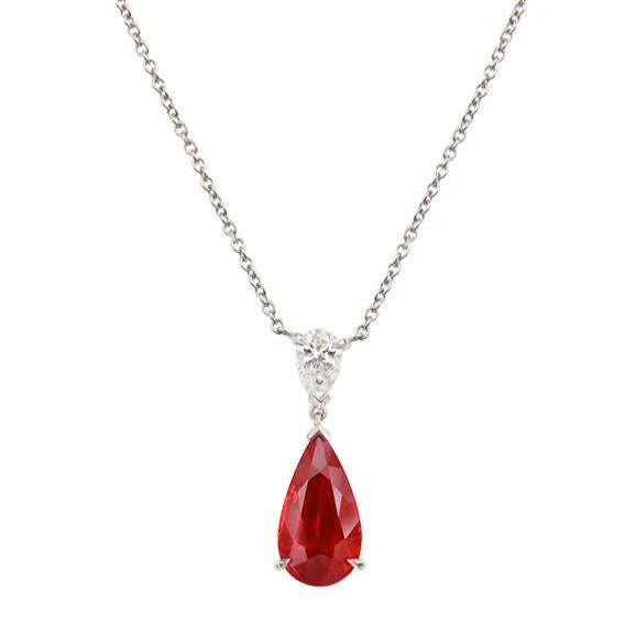 Collier pendentif diamant rubis rouge taille poire de 3.50 ct en or blanc - HarryChadEnt.FR