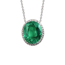 Collier pendentif diamant vert émeraude 6.25 carats or blanc 14K
