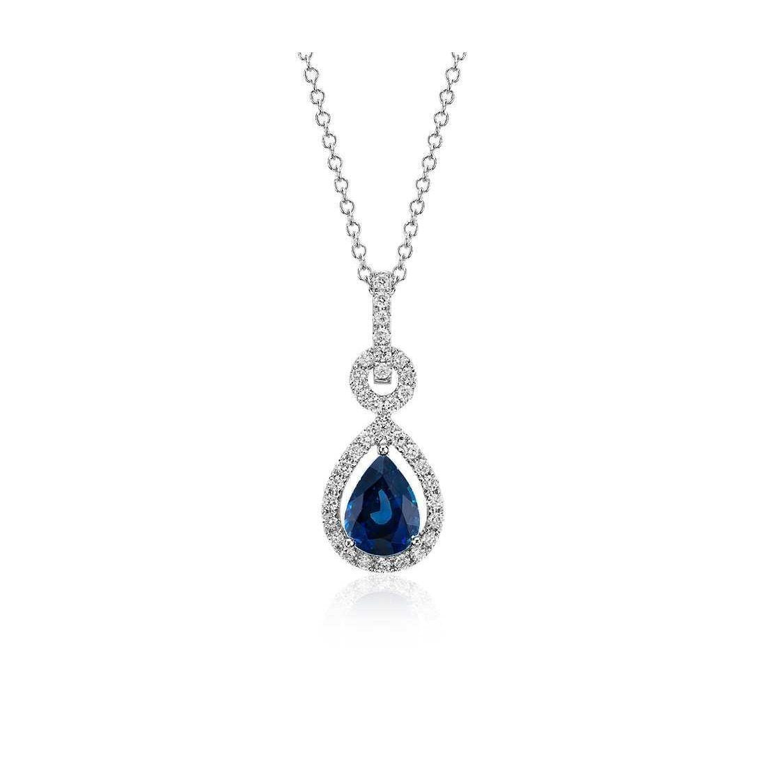 Collier pendentif diamants saphir du Sri Lanka taille poire 3.25 ct - HarryChadEnt.FR