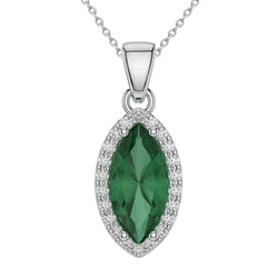 Collier pendentif émeraude verte de 3.60 ct avec diamants en or blanc 14 carats