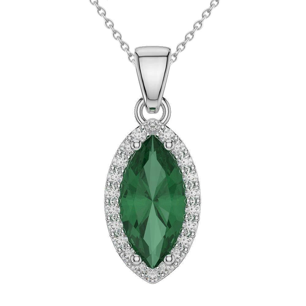Collier pendentif émeraude verte de 3.60 ct avec diamants en or blanc 14 carats - HarryChadEnt.FR