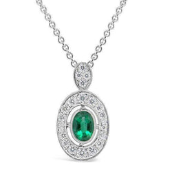Collier pendentif émeraude verte et diamants pierres précieuses 3.60 carats WG 14K