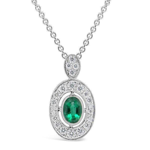 Collier pendentif émeraude verte et diamants pierres précieuses 3.60 carats WG 14K - HarryChadEnt.FR