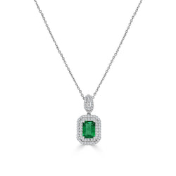Collier pendentif émeraude verte et diamants pierres précieuses 6.35 carats WG 14K