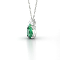 Collier pendentif émeraude verte et diamants pierres précieuses 8.25 carats WG 14K