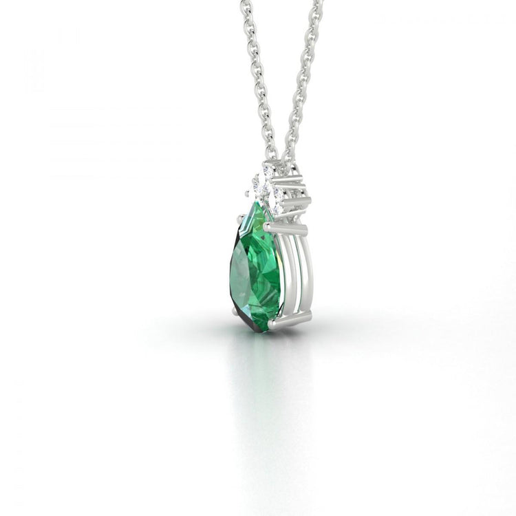 Collier pendentif émeraude verte et diamants pierres précieuses 8.25 carats WG 14K - HarryChadEnt.FR