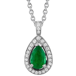 Collier pendentif émeraude verte et diamants pierres précieuses 8.35 carats WG 14K
