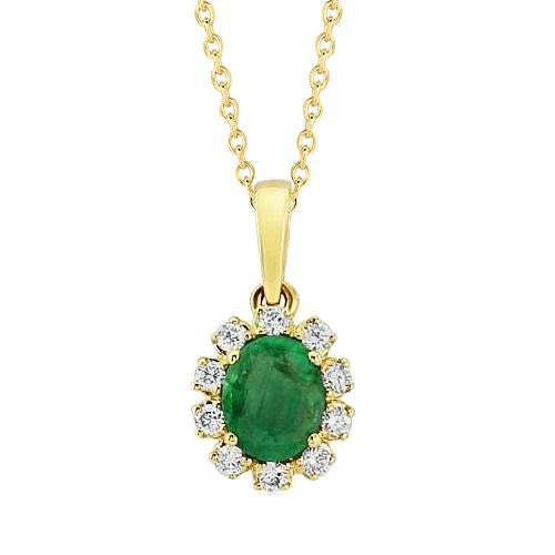 Collier pendentif émeraude verte et diamants pierres précieuses 9.10 carats griffes - HarryChadEnt.FR