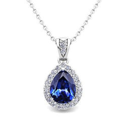 Collier pendentif en diamant taille poire et saphir de Ceylan 2.25 ct WG 14K