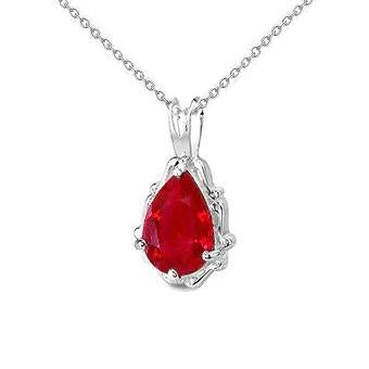 Collier pendentif en or blanc 14K taille poire 5 carats solitaire rubis rouge - HarryChadEnt.FR