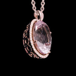 Collier pendentif en or rose 14K 40.50 Ct Kunzite rose avec diamants