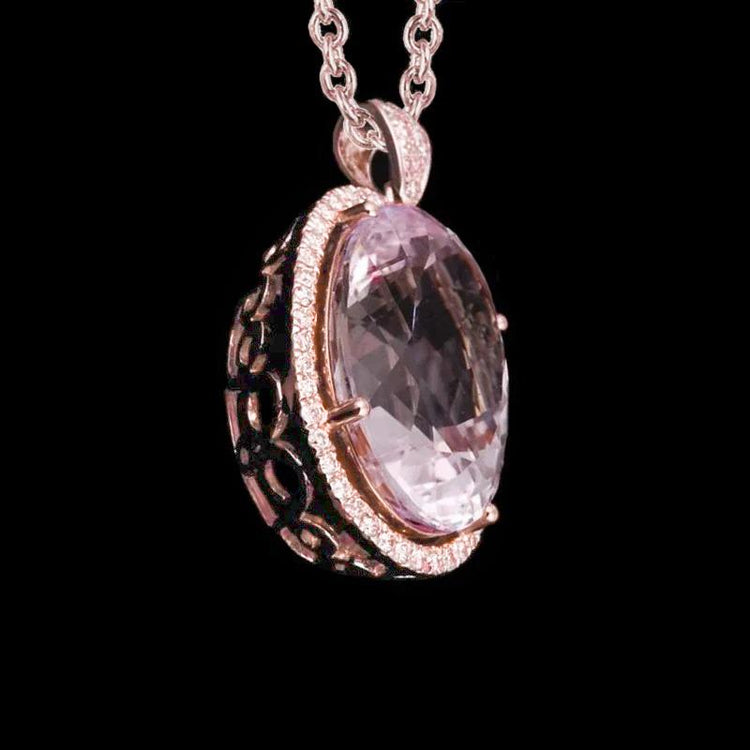Collier pendentif en or rose 14K 40.50 Ct Kunzite rose avec diamants - HarryChadEnt.FR