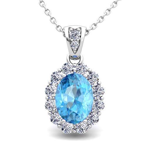 Collier pendentif en pierres précieuses avec topaze bleue et halo de diamants 10.90 ct. GT 14K - HarryChadEnt.FR
