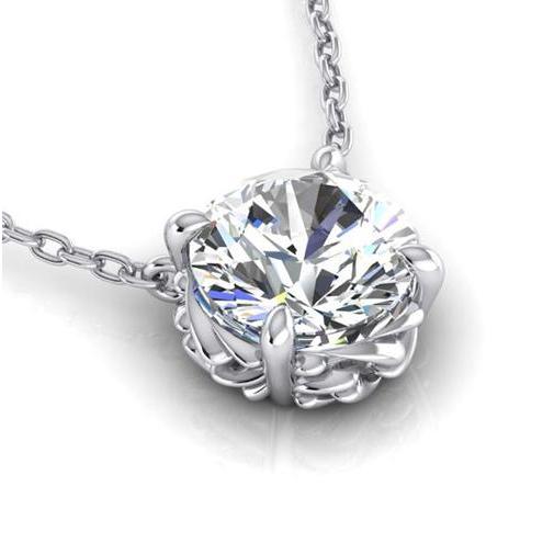 Collier pendentif gros diamant rond 3 carats en or blanc massif 14K - HarryChadEnt.FR