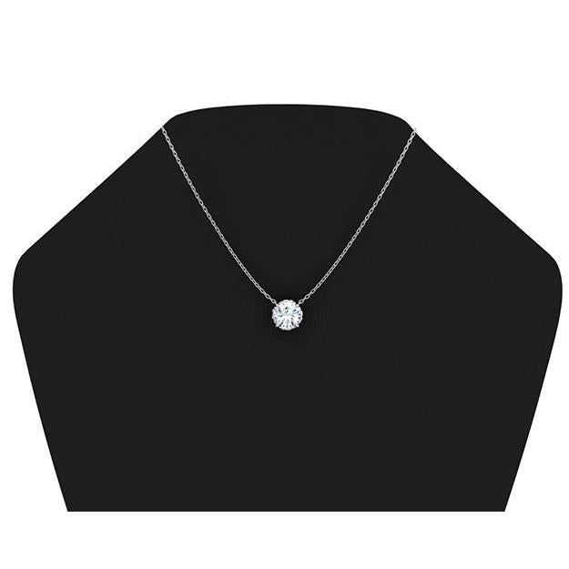 Collier pendentif gros diamant rond 3 carats en or blanc massif 14K - HarryChadEnt.FR