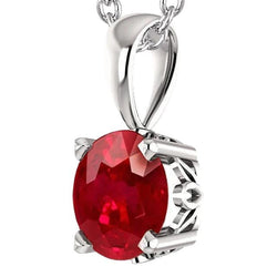 Collier pendentif gros diamant solitaire 18 carats Coupe Ronde rubis Wg 14K