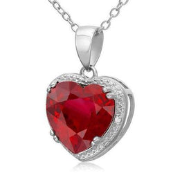 Collier pendentif gros rubis rouge avec petit diamant 14.10 carats WG 14K