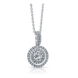 Collier pendentif halo de diamants taille brillant 2.07 carats or blanc 14 carats