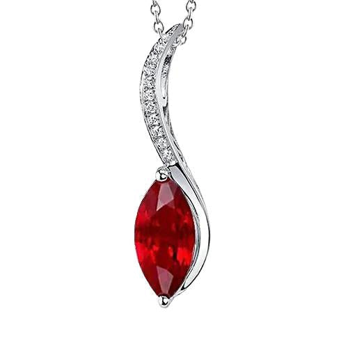 Collier pendentif or blanc 14K 5.25 ct rubis rouge avec diamants - HarryChadEnt.FR