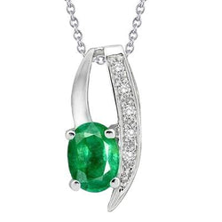 Collier pendentif ovale vert émeraude et diamants 3.75 carats WG 14K