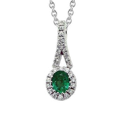 Collier pendentif pierre gemme émeraude verte et diamant ovale 5 ct. GT 14K