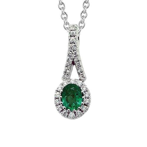 Collier pendentif pierre gemme émeraude verte et diamant ovale 5 ct. GT 14K - HarryChadEnt.FR
