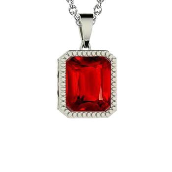 Collier pendentif pierre gemme taille émeraude rubis rouge 6 carats WG 14K - HarryChadEnt.FR