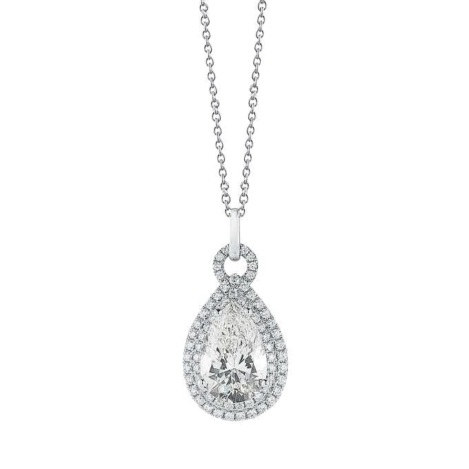 Collier pendentif poire avec diamant taille ronde en or blanc 5.5 carats 14K - HarryChadEnt.FR