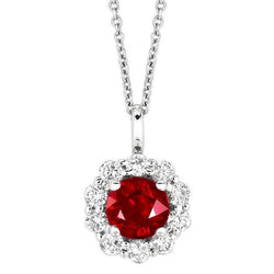 Collier pendentif rubis et diamants ronds 3 carats avec chaîne en or blanc