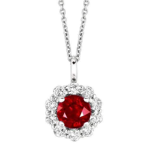 Collier pendentif rubis et diamants ronds 3 carats avec chaîne en or blanc - HarryChadEnt.FR