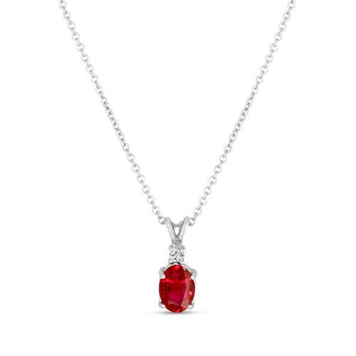 Collier pendentif rubis et diamants taille ovale en or blanc 2.10 carats 14K - HarryChadEnt.FR