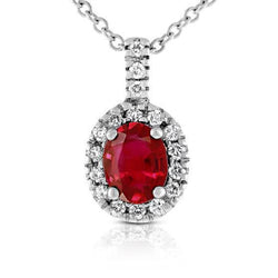 Collier pendentif rubis ovale avec diamants en or blanc de 4.75 carats 14K
