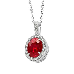 Collier pendentif rubis rouge et diamant 6.90 ct. Or Blanc 14K