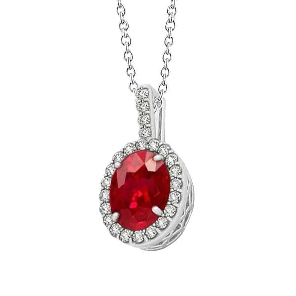 Collier pendentif rubis rouge et diamant 6.90 ct. Or Blanc 14K - HarryChadEnt.FR