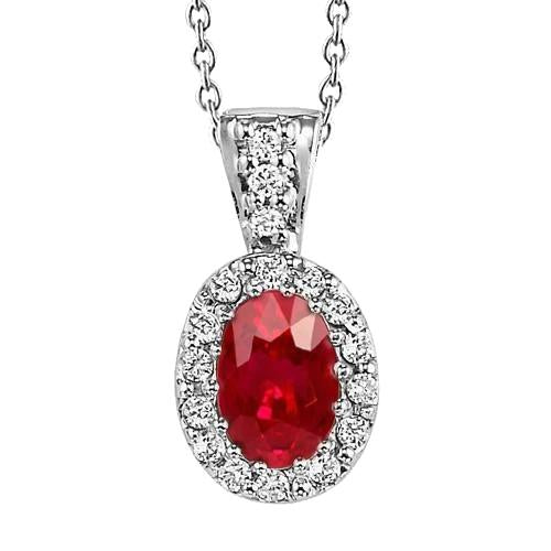 Collier pendentif rubis taille ovale avec diamants ronds 6.15 carats 14K - HarryChadEnt.FR