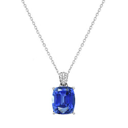 Collier pendentif saphir bleu ovale et diamant pour femme 1.75 quilates
