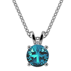 Collier pendentif topaze bleue et pierres précieuses diamant 7.05 ct. Or Blanc 14K