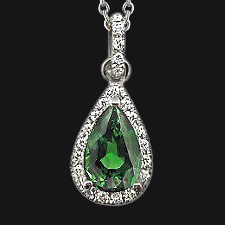 Collier poire avec pendentif diamant émeraude verte 2.51 ct. GT 14K - HarryChadEnt.FR