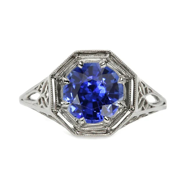 Comme bijoux édouardiens Solitaire Gemstone Ring Style Vintage Blue Sapphire