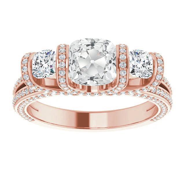 Coussin Bague Diamant Taille Ancienne Tige Fendue 11.50 Carats 3 Style Pierre - HarryChadEnt.FR