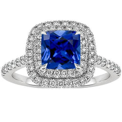 Coussin Bague Double Halo Diamant Ceylan Saphir Accents 3.25 Carats