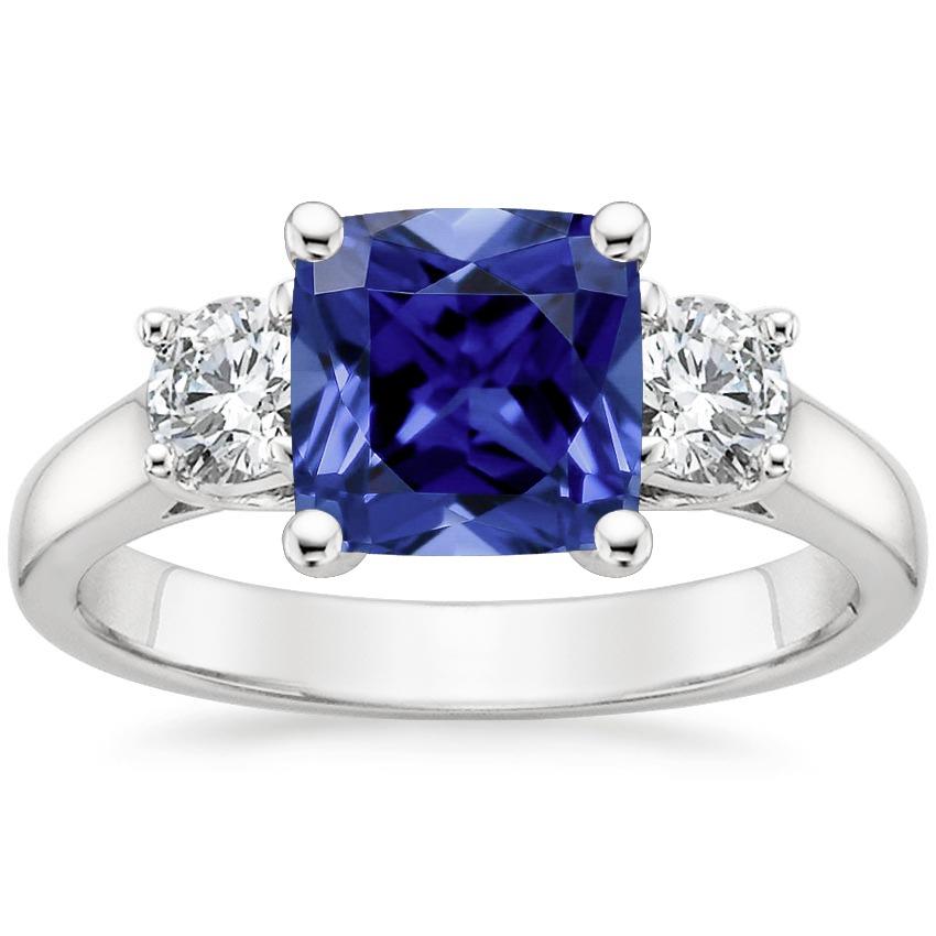 Coussin Ceylan Saphir Diamant Bague 3 Pierres 3.25 Carats - HarryChadEnt.FR