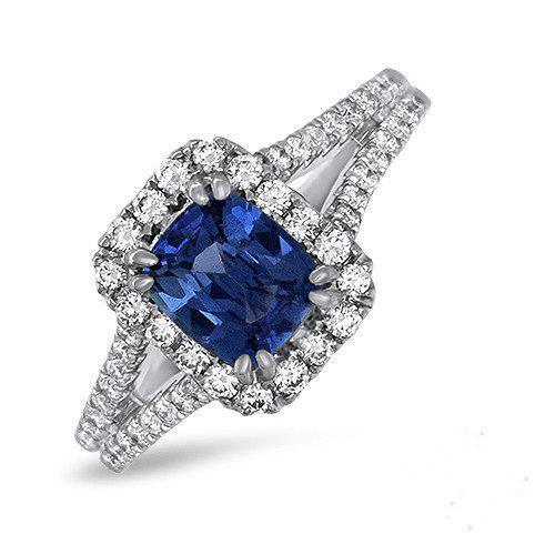 Coussin Ceylan Saphir Diamant Bague Accents 3 Carats WG 14K - HarryChadEnt.FR