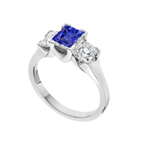 Coussin Diamant 3 Pierres Bague V-Prong Ceylan Saphir 1.50 Carats - HarryChadEnt.FR