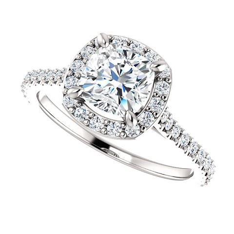 Coussin Halo de 1.35 ct et bague de mariage avec diamants ronds en or blanc 14 carats - HarryChadEnt.FR